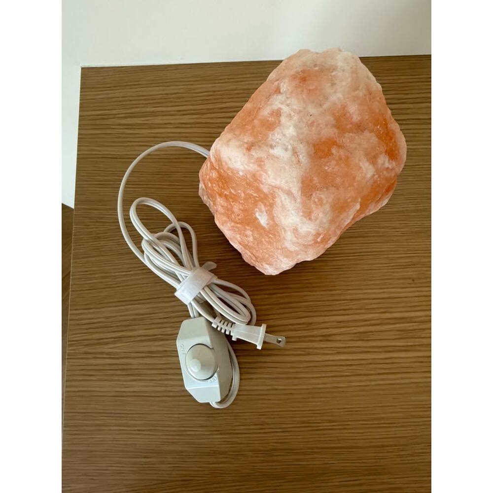 Dimmable Himalayan Salt Lamp Pink Crystal — Wood Base Warm Ambient Night Light - Picture 5 of 7